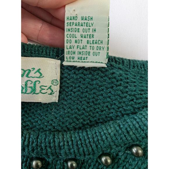 VTG Grandma Sweater Colleens Collectables Size L Green Floral Embroidered Beaded - Picture 6 of 8
